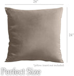 lalaLOOM Velvet Throw Pillow Covers, Set of 2, 24x24 Decorative Square Pillows Home Decor, Soft Accent Cases, Silky Machine Washable Pillowcases for Sofa, Couch, Bedroom, Living Room, Taupe