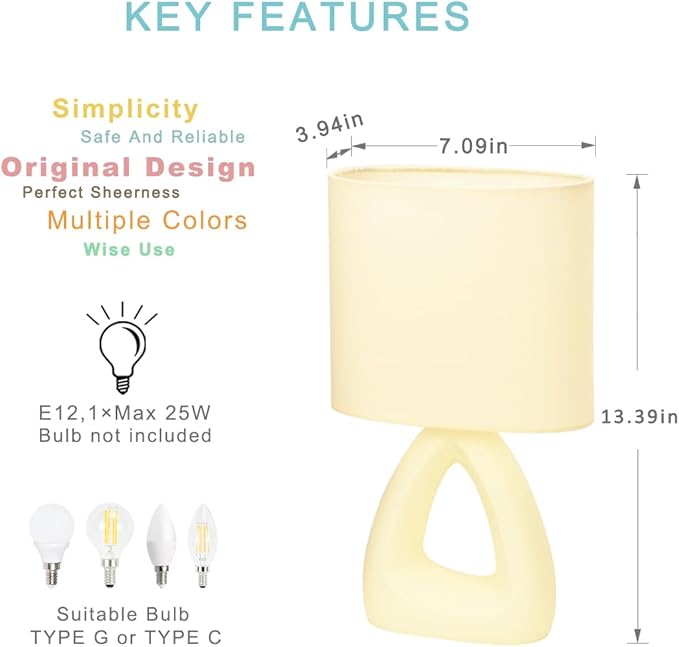 LAMPWELL LILA Small Table Lamp for Living Room as Bedside Table Lamp for Bedroom,Modern Ceramic Table Lamp,Kids Table Lamp,Night Table Lamp,6.7×3.94×H11.8IN,Bulb Excluded,Milk curry (Cream) Table Lamp