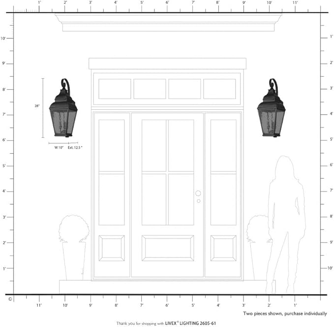 Livex Lighting 2605-61 Exeter 3-Light Outdoor Wall Lantern, Charcoal