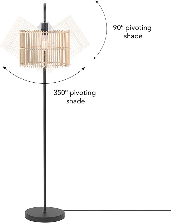 GLOBE Electric Barden 58" Floor Lamp, Matte Black, Bamboo Shade, On/Off Rotary Switch on Socket