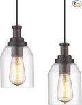 zeyu 2 Pack Farmhouse Pendant Light Fixtures, Industrial Hanging Light for Kitchen Island, Clear Glass Shade, Oil Rubbed Bronze Finish, ZG33M1L-2 ORB