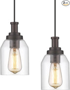 zeyu 2 Pack Farmhouse Pendant Light Fixtures, Industrial Hanging Light for Kitchen Island, Clear Glass Shade, Oil Rubbed Bronze Finish, ZG33M1L-2 ORB