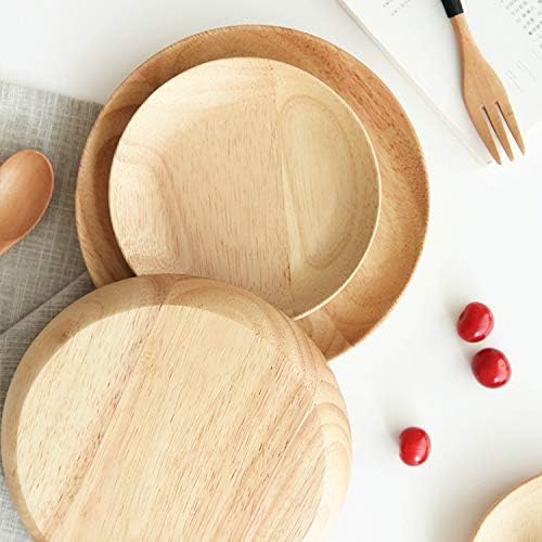 HomeImpel 2 Pack 7.9 inch Round Wood Dish, Plate Acacia Wooden For Food Dish, Sweets Fruit Dessert Coffee Dish, Round Wood Dinner Tableware Plates, Tray for Home Decoration (7.9 Inch)
