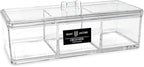 Isaac Jacobs 3-Compartment Clear Acrylic Rectangular Stackable Organizer with Lid, Multi-Sectional Drawer Tray, Storage Solution for Makeup, Craft Supplies, for Bathroom, Kitchen, Office (1, Clear)