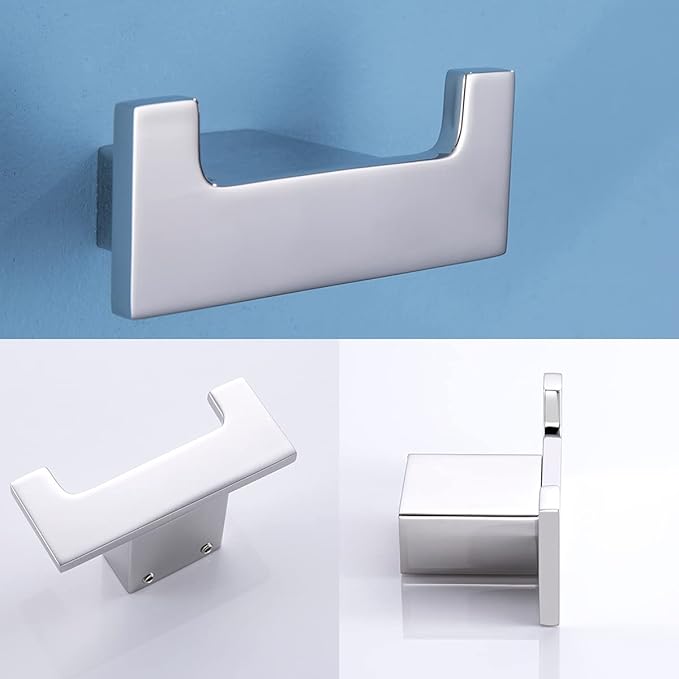RANDOM Double Towel Hooks for Bathroom Wall Hook Heavy Duty Coat Robe Clothes Towel Sponges Hooks Holder SUS304 Stainless Steel Wall Mount Bathroom Kitchen Accessories 2 Pack Polished Chrome.