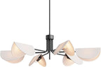 SEOL-Light 6-Light Fold White Linen Blossom Shades Chandelier with Black Metal Stems,E12,240W,35" Dia Large;