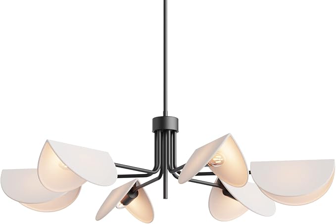 SEOL-Light 6-Light Fold White Linen Blossom Shades Chandelier with Black Metal Stems,E12,240W,35" Dia Large;