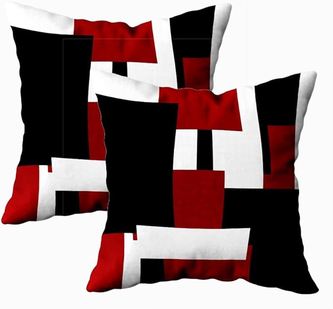 CAPSCEOLL Geometric Throw Pillow Covers 18X18 Set of 2 Soft Geometry Black Red White Pillow Cases Cushion Covers for Living Room Bedroom Decorative Throw Pillowcases for Sofa Couch Chair