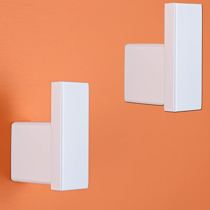 RANDOM White Towel Hooks Bathroom Hardware Accessories Wall Hook SUS 304 Stainless Steel Matte White Robe Hook for Bathroom Kitchen,Contemporary Style Wall Mounted 2 Pack.96009-8MW3