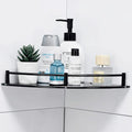 Glass Bathroom Shelf with Rustproof Rail, Black Glass Corner Shower Shelf, Wall Mount Drill Hole Shower Caddy Organizer, Bathroom Shower Organizer for Living Room and Toilet (1 Tier)