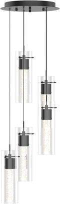 Alice 5-Light Chandelier Pendant Ceiling Light, Integrated Led and Bubble Glass, for Kitchen Island, Hallway, Entryway, Passway, Dining Room, Bedroom, Balcony Living Room (Black)