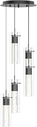 Alice 5-Light Chandelier Pendant Ceiling Light, Integrated Led and Bubble Glass, for Kitchen Island, Hallway, Entryway, Passway, Dining Room, Bedroom, Balcony Living Room (Black)