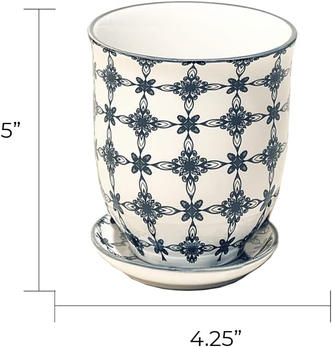 CHIVE ‘Liberte’ Ceramic Succulent Pots — 4.25” Cute Vintage Farmhouse Style Planters for Indoor Plants — Beautiful Home & Kitchen Decor — Black Stars