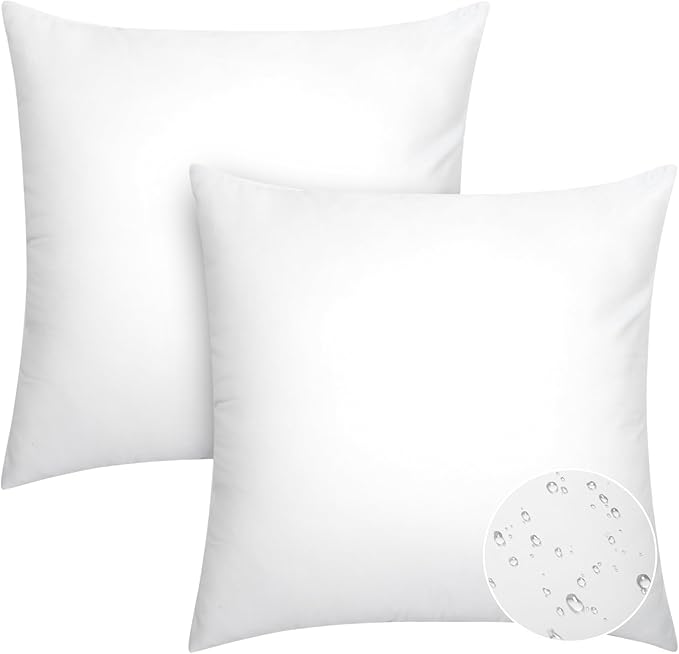 Pack of 2 22x22 Outdoor Pillow Inserts, Water Resistant Throw Pillow Inserts, Cushion Inner Pads for Patio, Furniture, Sofa, Bed, Living Room, Garden Decorative Waterproof Pillow Inserts