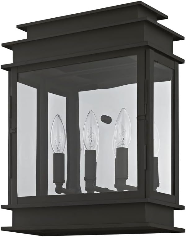 Livex 20204-04 Transitional Three Light Outdoor Wall Lantern from Princeton Collection in Black Finish