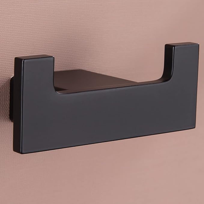 RANDOM Black Double Towel Hook SUS304 Stainless Steel Towel Hooks for Bathroom Wall Mounted Coat Hooks Heavy Duty Wall Hook Square Hand Towel Holder Matte Black Robe Hook.96009-8MB-2