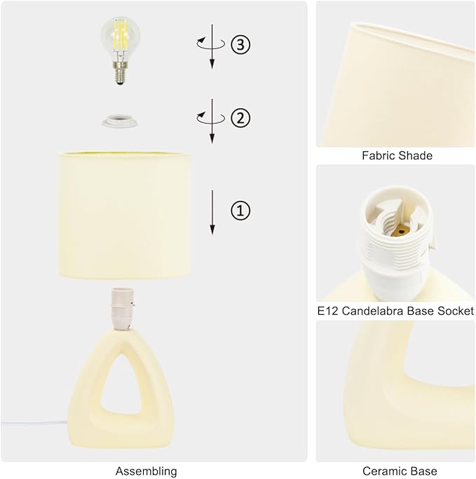 LAMPWELL LILA Small Table Lamp for Living Room as Bedside Table Lamp for Bedroom,Modern Ceramic Table Lamp,Kids Table Lamp,Night Table Lamp,6.7×3.94×H11.8IN,Bulb Excluded,Milk curry (Cream) Table Lamp