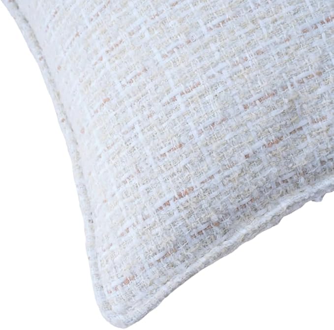 Luxury Tweed & Chenille Throw Pillow Covers – Set of 2 (18" x 18") with Soft and Luxurious Textures Decorative Throw Pillows for Couch, Bed, and Home Decor (White)