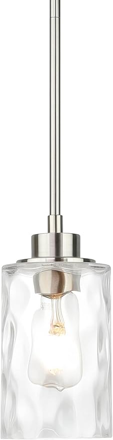 XiNBEi Lighting Mini Pendant Light 1 Light Glass Pendant Lighting, Modern Adjustable Kitchen Hanging Light Brushed Nickel Finish XB-P1227-BN