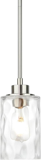 XiNBEi Lighting Mini Pendant Light 1 Light Glass Pendant Lighting, Modern Adjustable Kitchen Hanging Light Brushed Nickel Finish XB-P1227-BN