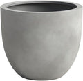 DTY Signature Mount Belford Lightweight and Durable Modern Fiberstone Egg Shaped Planter for Indoor Outdoor Drainage Hole & Rubber Plug Weather Resistant, 10" H x 12" Dia, 10" Opening - Small, Gray