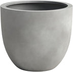 DTY Signature Mount Belford Lightweight and Durable Modern Fiberstone Egg Shaped Planter for Indoor Outdoor Drainage Hole & Rubber Plug Weather Resistant, 10" H x 12" Dia, 10" Opening - Small, Gray