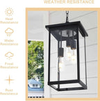 3-Lights Outdoor Pendant Lights, Large Black Exterior Ceiling Hanging Lanterns with Adjustable Chain, Modern Porch Pendant Lighting Fixtures for Front Door Entryway, E26 Bulb Base