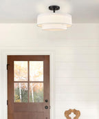 DAYCENT Black Drum Semi Flush Mount Ceiling Light Modern Farmhouse Dimmable LED Light Fixture Ceiling 30W 3000K/4500K/5500K Drum Shade Ceiling Light for Bedroom Hallway