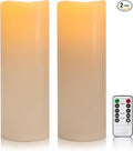 5" x 14" Large Waterproof Outdoor Flameless Candles Battery Operated LED Flickering Pillar Candles with Remote and Timer for Indoor Outdoor Lanterns, Off White, Long Lasting, Set of 2