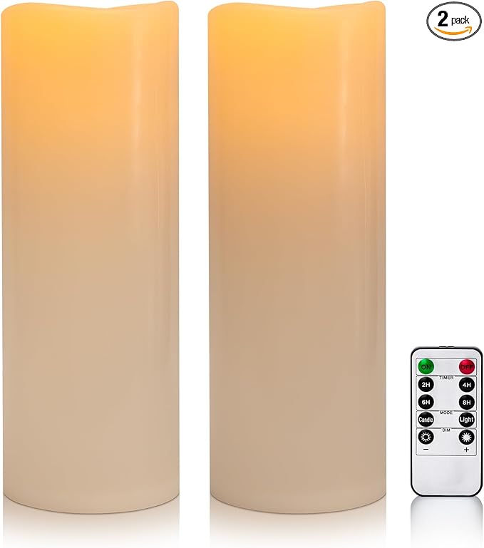 5" x 14" Large Waterproof Outdoor Flameless Candles Battery Operated LED Flickering Pillar Candles with Remote and Timer for Indoor Outdoor Lanterns, Off White, Long Lasting, Set of 2