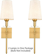 Gold Wall Sconces Set of Two Plug in Sconce Light Modern Brass Sconces Wall Lighting with Fabric Shade Wall Lamps for Bedroom Hallway Bathroom Living Room