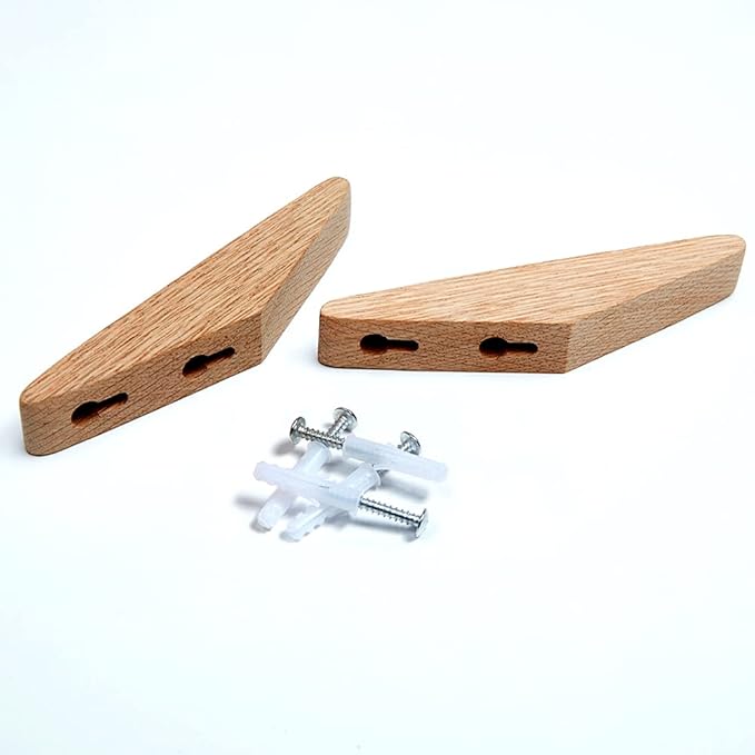 Pack 6 Wood Wall Hooks, Oak Coat Hooks Minimalist Design Heavy Duty Robe Hook Wall Mounted Rustic Wooden Clothes Hanger Hat Rack Hooks for Hanging Bathroom Towels.