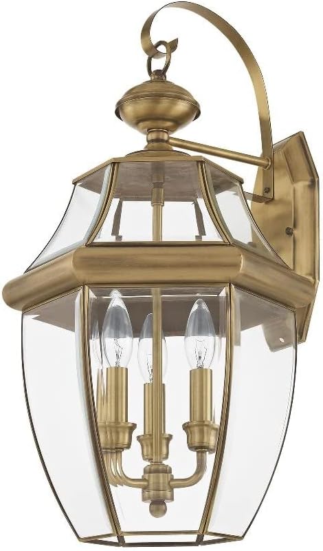 Livex Lighting 2351-07 Monterey 3 Light Outdoor Bronze Finish Solid Brass Wall Lantern with Clear Beveled Glass