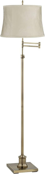 360 Lighting Westbury Traditional 70" Tall Standing Floor Lamp Skinny Large Adjustable Swing Arm Pole Gold Antique Brass Finish Living Room Bedroom House Reading Office Wimberley Beige Drum Shade