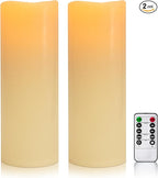 5" x 14" Ivory Large Waterproof Outdoor Flameless Candles Battery Operated LED Flickering Pillar Candles with Remote and Timer for Indoor Outdoor Lanterns, Long Lasting, Set of 2
