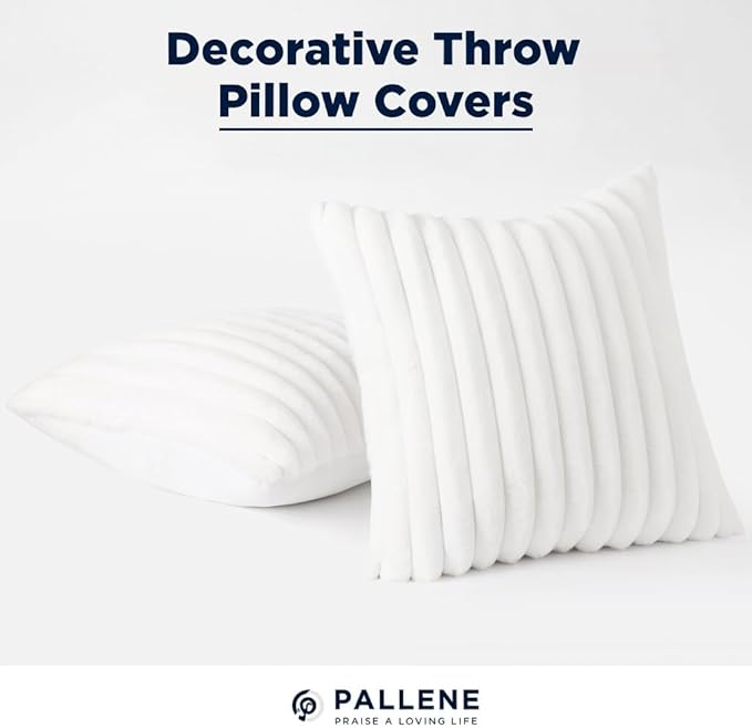 Pallene Faux Fur Plush Throw Pillow Covers 26x26 Set of 2, Luxury Soft Fluffy Striped Decorative Pillow Covers for Sofa, Couch, Living Room, White