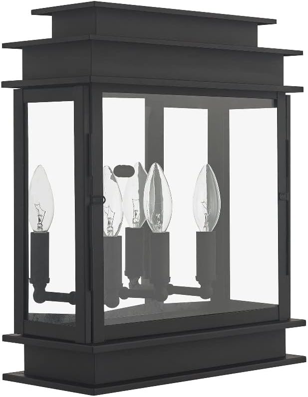 Livex 20204-07 Transitional Three Light Outdoor Wall Lantern from Princeton Collection in Bronze/Dark Finish