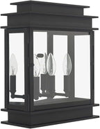 Livex 20204-04 Transitional Three Light Outdoor Wall Lantern from Princeton Collection in Black Finish
