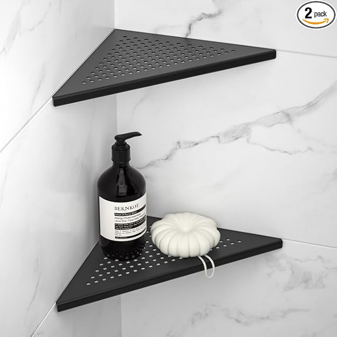 Corner Shower Shelf 2 Pack, 304 Stainless Steel Shelf for Bathroom, 10'' Grout in Shelves Rack for Tiled Wall, No Drilling Needed (10'', Black)