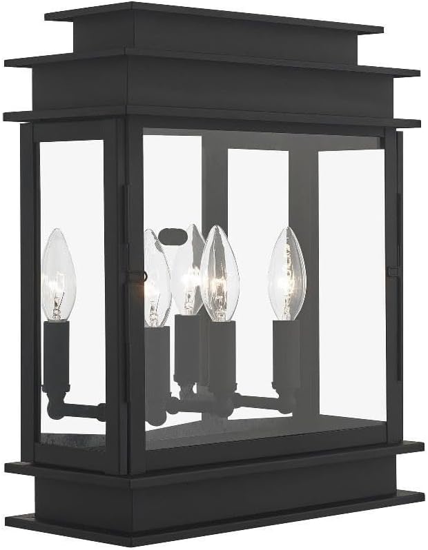 Livex 20204-04 Transitional Three Light Outdoor Wall Lantern from Princeton Collection in Black Finish