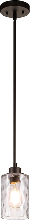 XiNBEi Lighting Pendant Lighting 1 Light Mini Pendant Light with Glass, Modern Adjustable Kitchen Hanging Ceiling Light Dark Bronze Finish XB-P1227-DB
