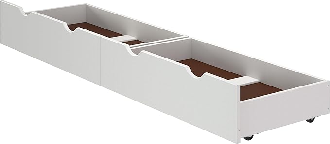 White Wood Underbed Storage Drawers on Wheels - Bedroom Dresser Organizer Shelf - Set of 2 - Perfect for Small Spaces and Storing Clothes - 9 3/8 in. H - Works with Any 9.75 in. and Bed Frame
