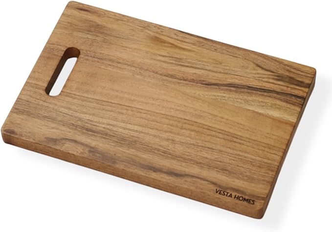 Vesta Homes Wooden Cutting Board for Kitchen/Chopping, Serving Board/Block for Vegetables, Fruits, Cheese and Charcuterie | Natural Acacia Wood | 15 * 10 * 1 Inches | Handcrafted in India