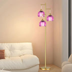 Gold Floor Lamps for Living Room Bedroom-3 Light Glass Floor Lamp with Three Led Bulb,Vintage Tall Lamp Mid Century Modern Standing Lamp Tree Floor Lamp for Bedroom Living Room,Office,Corner