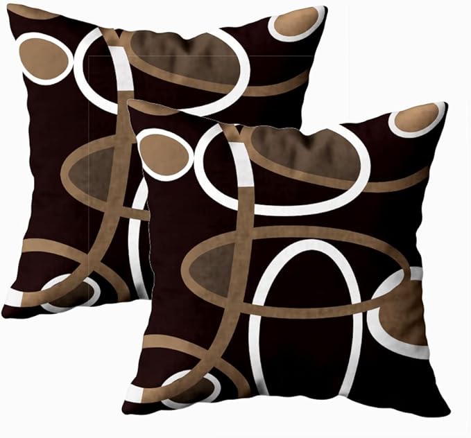 CAPSCEOLL Throw Pillow Cover Brown White Grey Geometric Circle Printing Pillowcase 20X20 Inch Set of 2 Home Decor Zipper Square Classic Style Pillowcase for Living Room