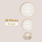 Romswi Ceramic 18Pcs Dinnerware Sets,Stoneware Plates and Bowls Set for 6, Chip & Scratch Resistant Ribbed Dish Set, Handmade Reactive Glaze, Oven, Microwave & Dishwasher Safe, Cappuccino White