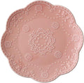 YBK Tech Elegant Round Embossed Lace Plate, Ceramic Serving Plate for Breakfast Afternoon Tea (Pink, 6-inch)