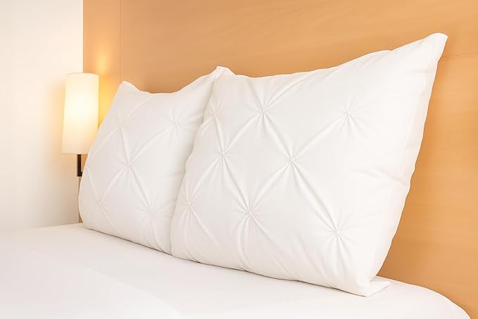 COTTON STICH King Pillow Shams Set of 2 White Pinch Pleated Pillow Shams King 20x40 Pillow Covers Hotel Quality 100% Egyptian Cotton 600 Thread Count