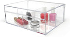 Isaac Jacobs 4-Compartment Clear Acrylic Organizer with Lid (6.7" L x 8.6" W x 3.4" H), Multi-Sectional Tray & Storage Solution for Makeup, School & Office Supplies & More, for Bathroom, Kitchen