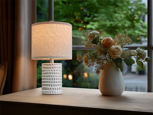 PORTRES 18.25" Modern Ceramic Table Lamps Set of 2 for Bedroom White Desk Lamps Bedside Lamps for Living Room Study Room Office Dorm Farmhouse Decor Nightstand Lamp End Small Table Lamps